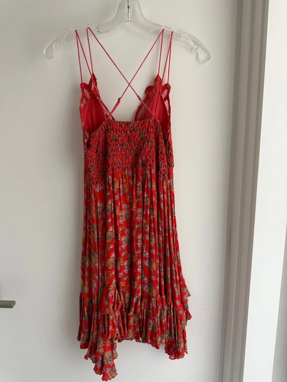 Free People Red Floral Lace-Trim Mini Slip Dress - Picture 2 of 5